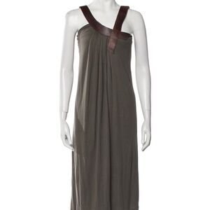 Hazel Brown designer Los Angeles in chic brown cotton dress with brown leather